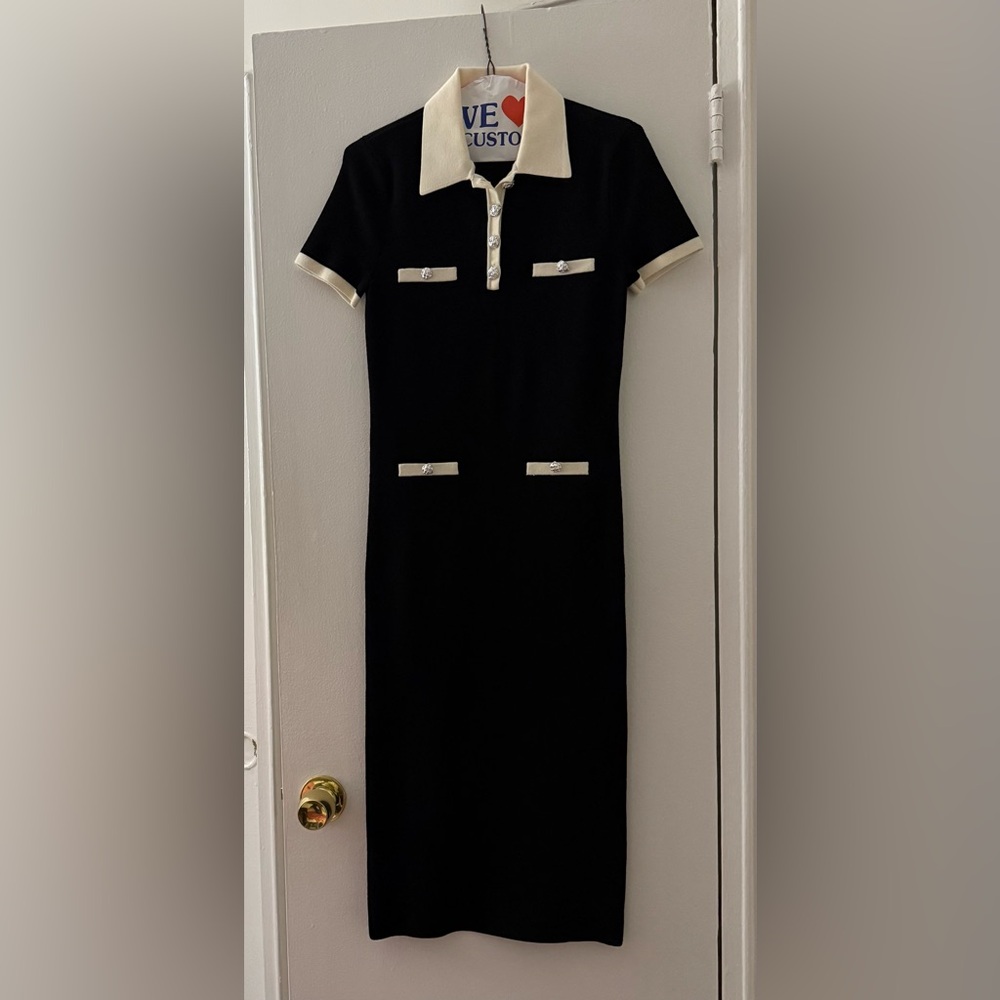 Alice + Olivia Black and Cream Midi Dress